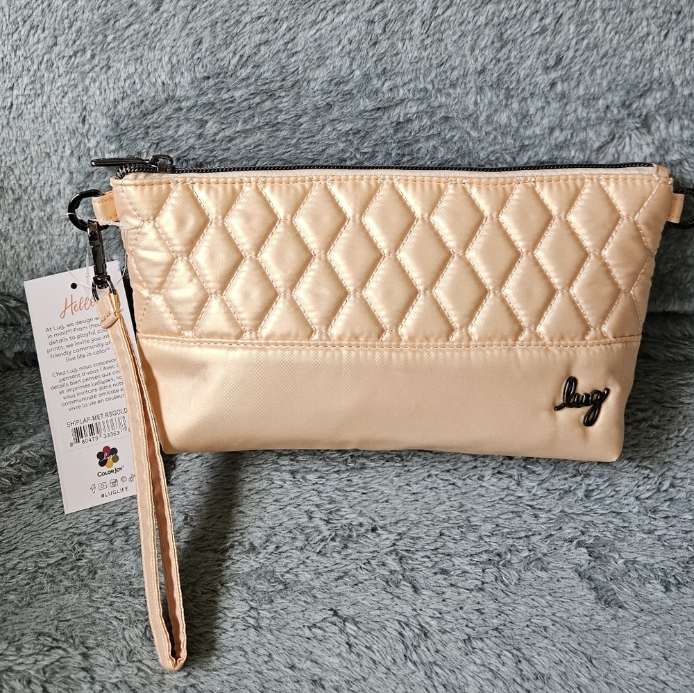 NWT Lug Shiplap RFID Wristlet Pouch In Metallic Rose Gold